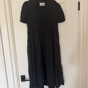 Black Tiered V-Neck Midi Dress by
